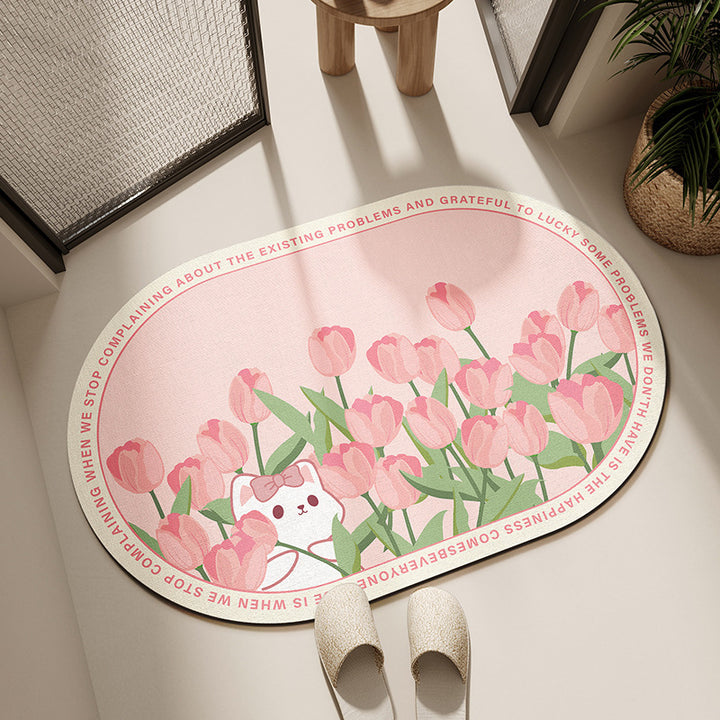 Floral-Themed Absorbent Bath Mat Bowlift