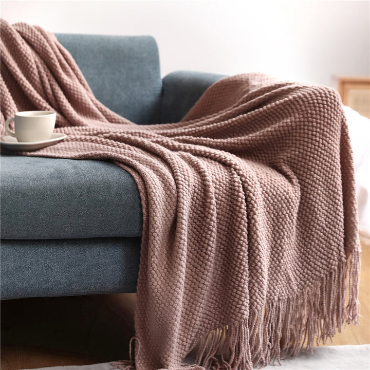 Textured Fringe Throw Blanket Bowlift