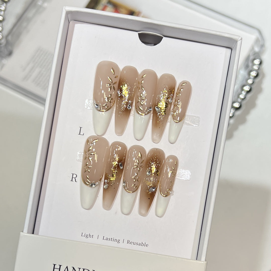 Elegant Stiletto Press-On Nail Set with Floral and Glitter Design Bowlift
