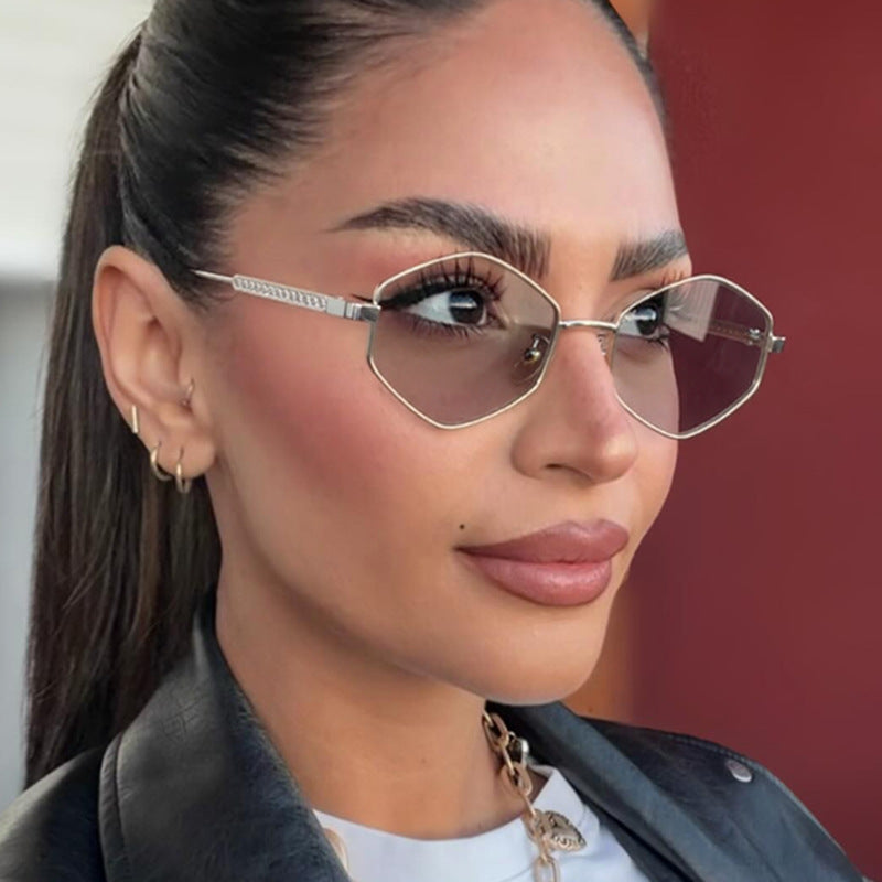 Women's hexagonal sunglasses with elegant metal accents and UV protection Bowlift