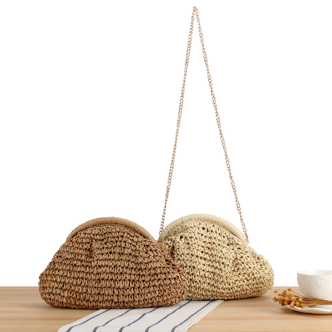Handbag Made of High-Quality Natural Material with Silver Chain Strap Bowlift