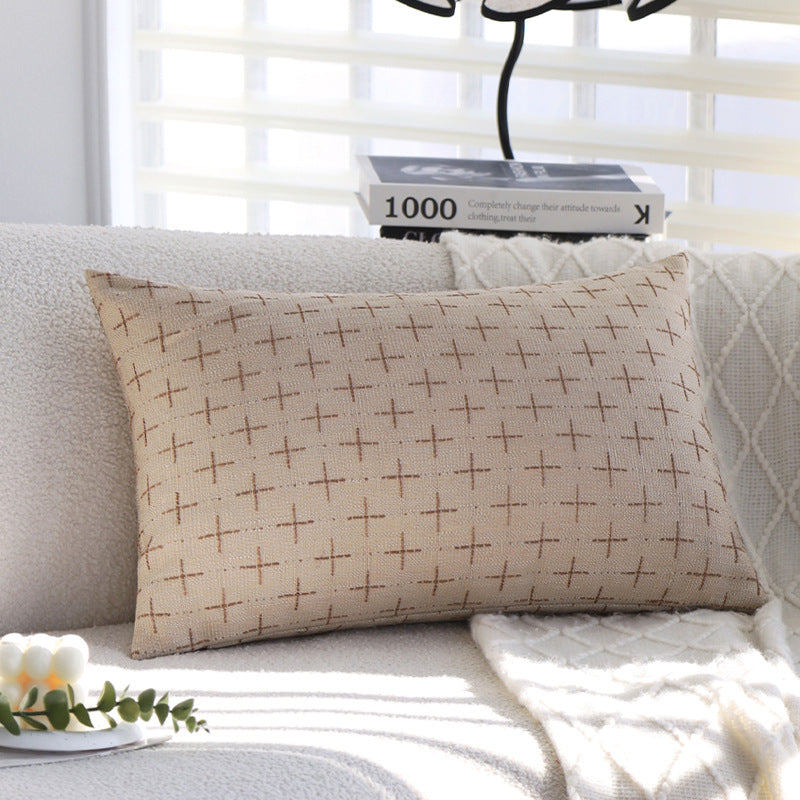 Square cushion cover in Scandinavian minimal style with woven cross pattern and natural linen look Bowlift