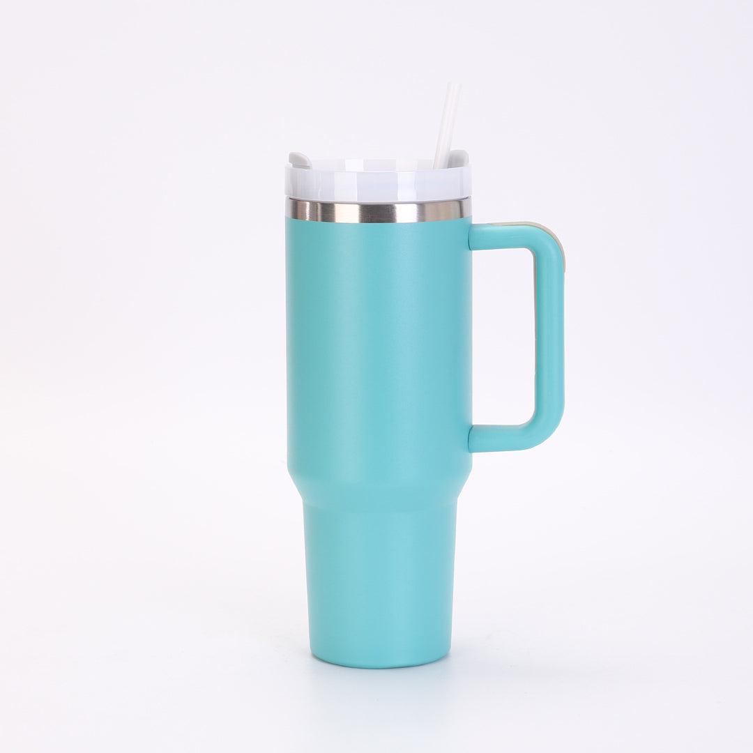 Insulated Stainless Steel Tall Travel Mug With Ergonomic Side Handle And Leak-Resistant Straw Lid