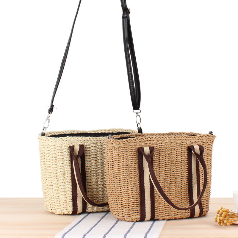 Handbag Made of Braided Natural Material with Removable Leather Strap Bowlift