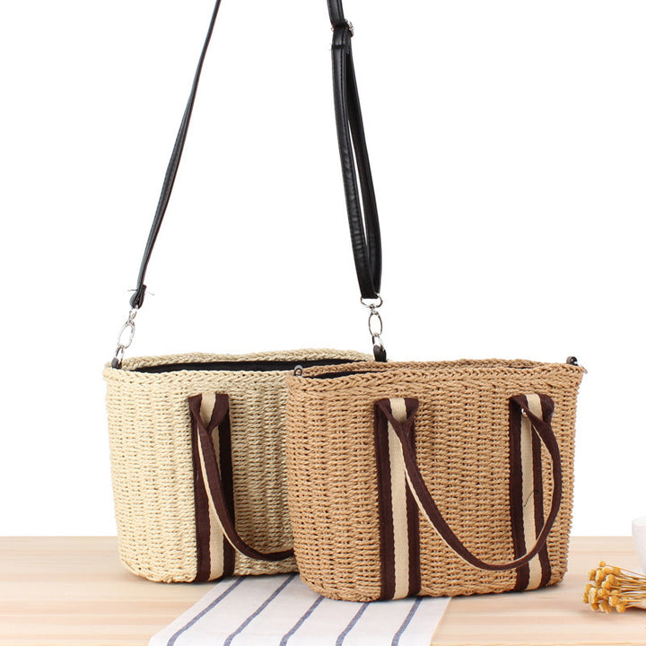 Handbag Made of Braided Natural Material with Removable Leather Strap Bowlift