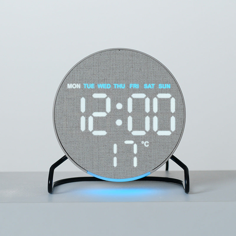 Minimalist Smart LED Alarm Clock with Fabric Front, Temperature Sensor and Weekday Display Bowlift