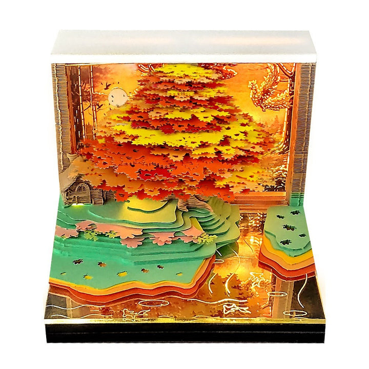 Handcrafted Layered Diorama Led Lightbox With Pop-Up Maple Tree Scene