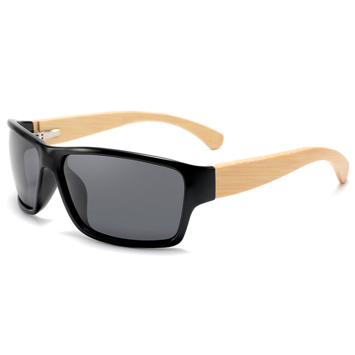Rimless oversized cat eye polarized sunglasses with wood-effect temples Bowlift