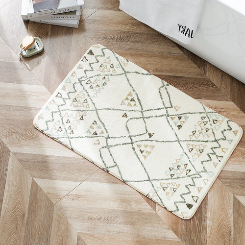 Boho cotton bath mat with fringes and geometric diamond pattern Bowlift