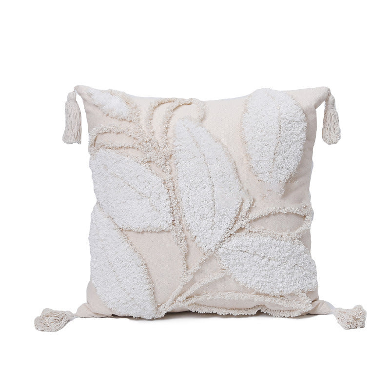 Square cushion cover with relief leaf tufting and chenille application Bowlift