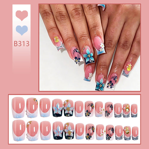 Artificial nails in creative floral design with glitter accents Bowlift