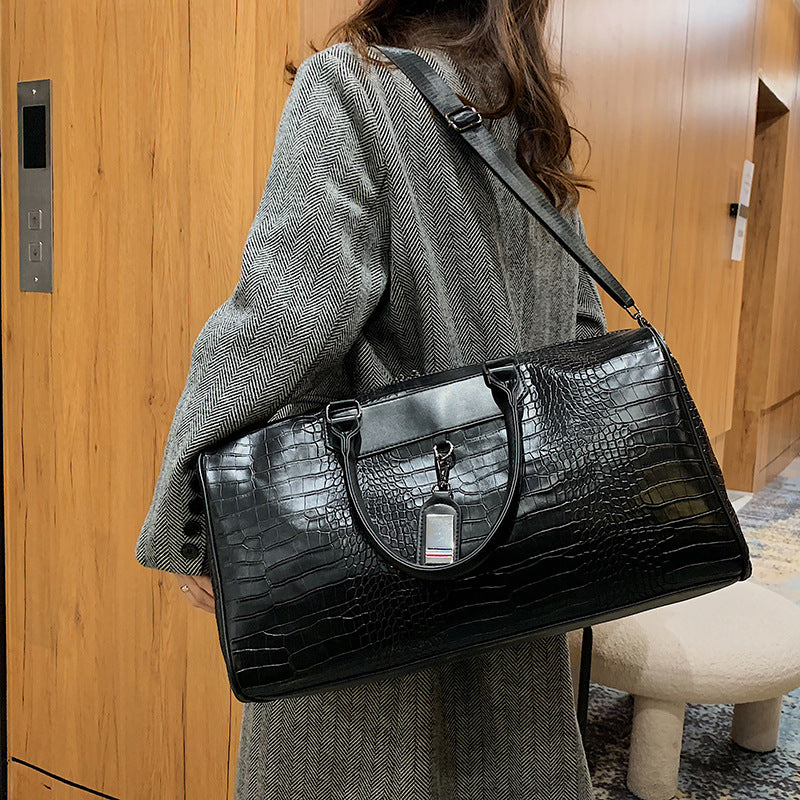Crocodile-Texture Travel Duffle Bag Bowlift
