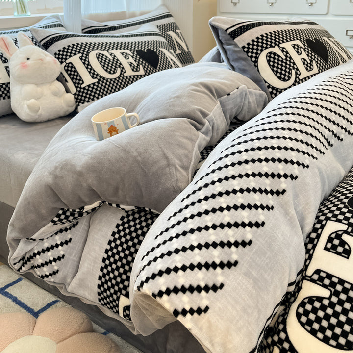 Plush Reversible Microfiber Comforter Set With Oversized Bolstered Body Pillow And Geometric Print