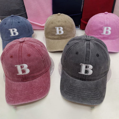 Women's Distressed Cotton Baseball Cap with Letter Embroidery Bowlift