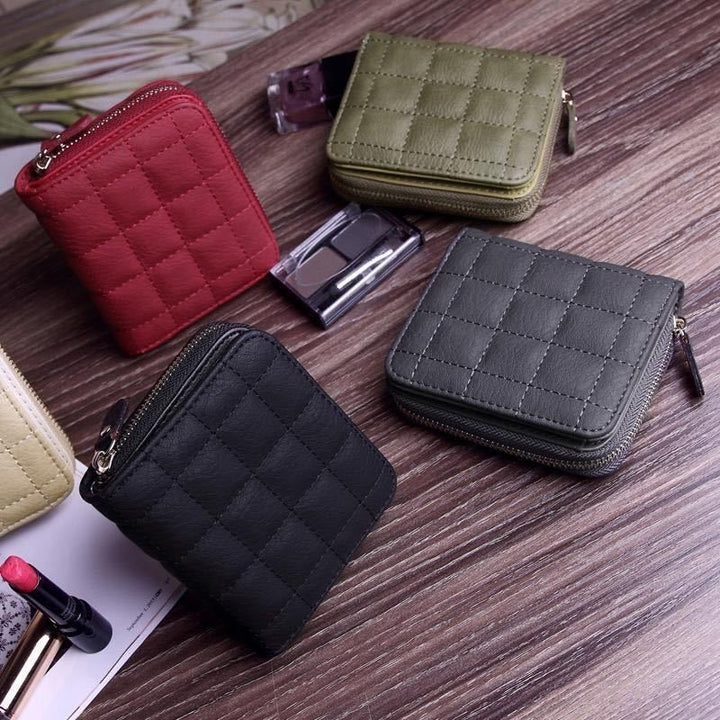 Quilted Textured Zip-Around Compact Wallet with Multiple Card Slots Bowlift