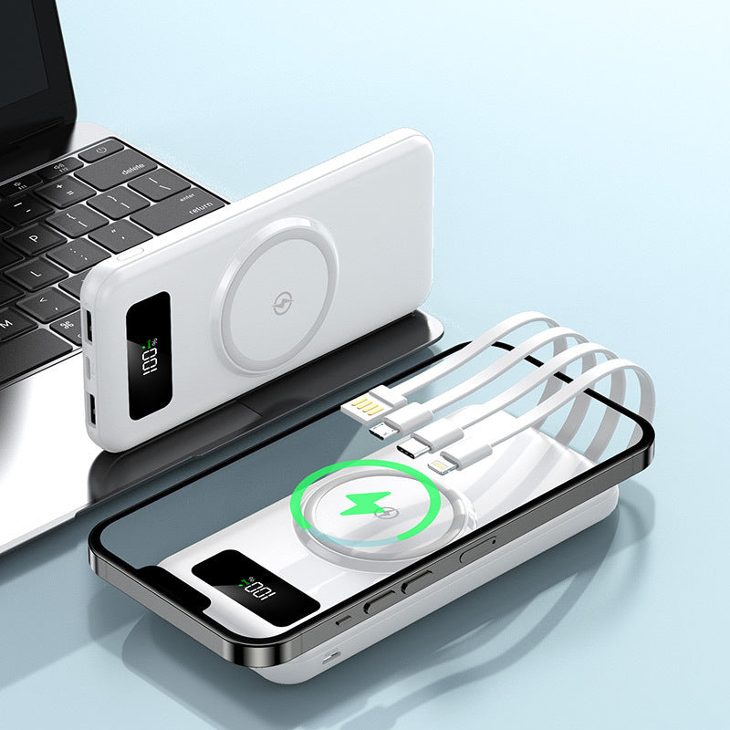 Portable power bank with integrated Qi charging function and digital display Bowlift