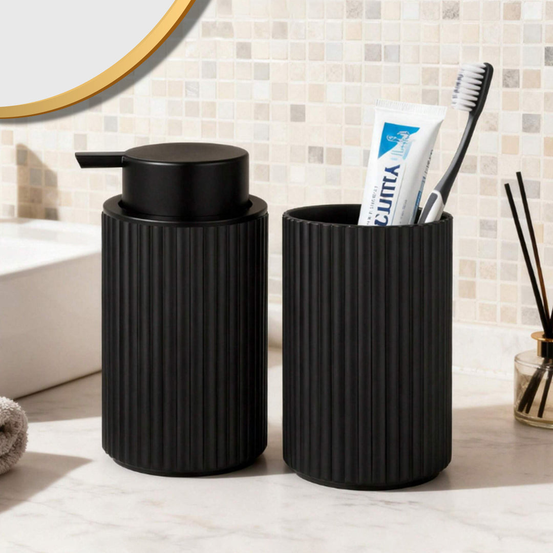 Ribbed matte silicone finish soap dispenser and toothbrush tumbler set Bowlift