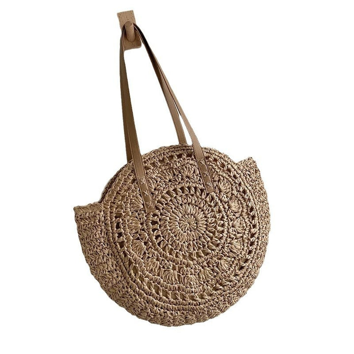 Round-woven beach bag with leather handles Bowlift