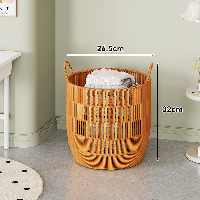 Woven Round Laundry Basket with Dual Loop Handles
