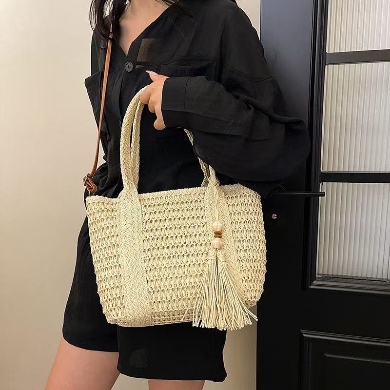 Braided tote bag with tassels and leather details Bowlift
