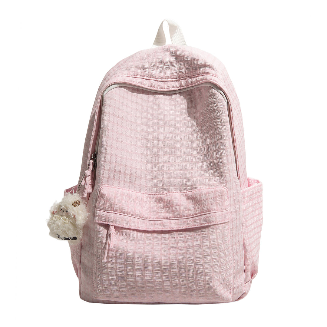 Checkered Patterned Multi-Pocket Backpack Bowlift