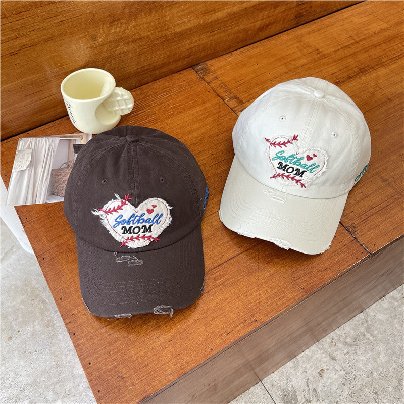 Women's Distressed Softball Mom Patch Baseball Cap Bowlift