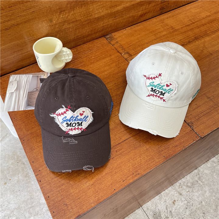 Women's Distressed Softball Mom Patch Baseball Cap Bowlift