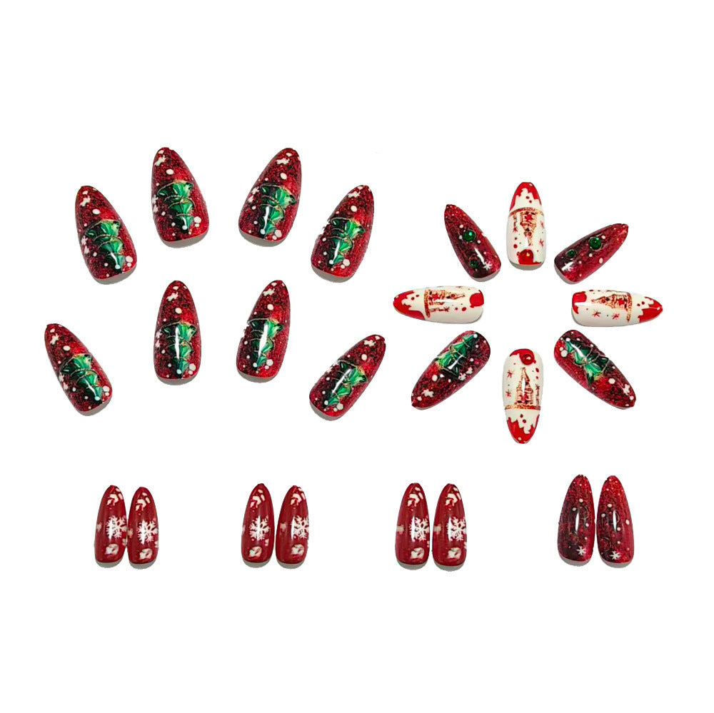 Artificial nails with festive Christmas design and glitter accents Bowlift