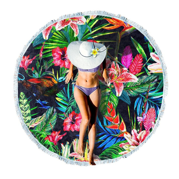 Round beach towel with tropical palm pattern Bowlift