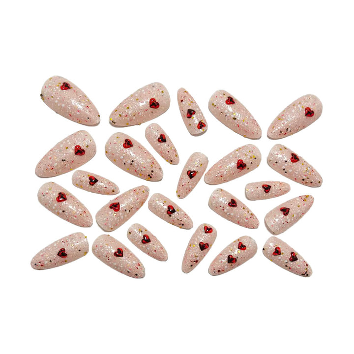 Glittering artificial nails with heart-shaped accents Bowlift
