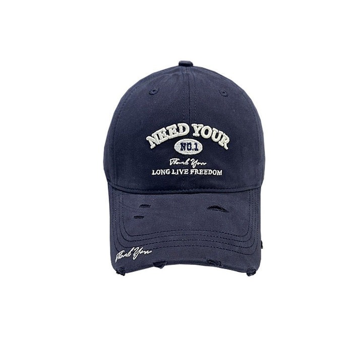 Men's Distressed Cotton Embroidered Baseball Cap Bowlift