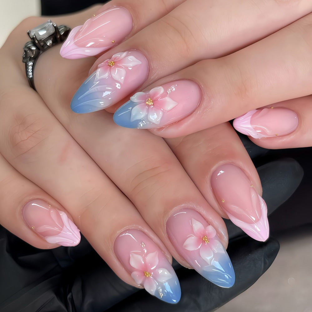 Artificial nails with floral designs and elegant color gradient Bowlift