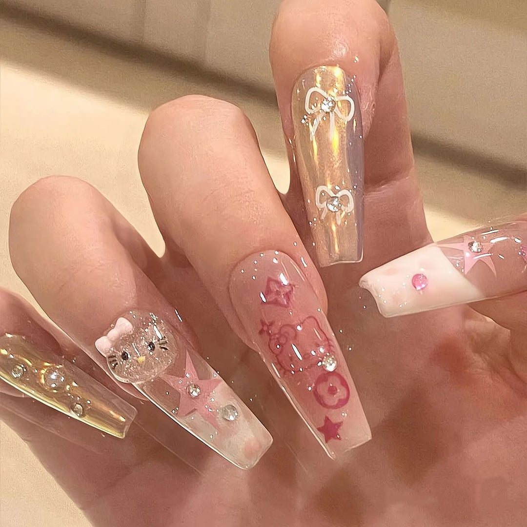 Elegant Stiletto Press-On Nails with Floral Design Bowlift