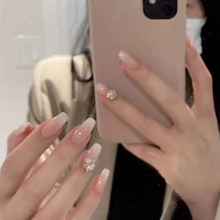 Elegant Press-On Nails Set with Crystal Accents