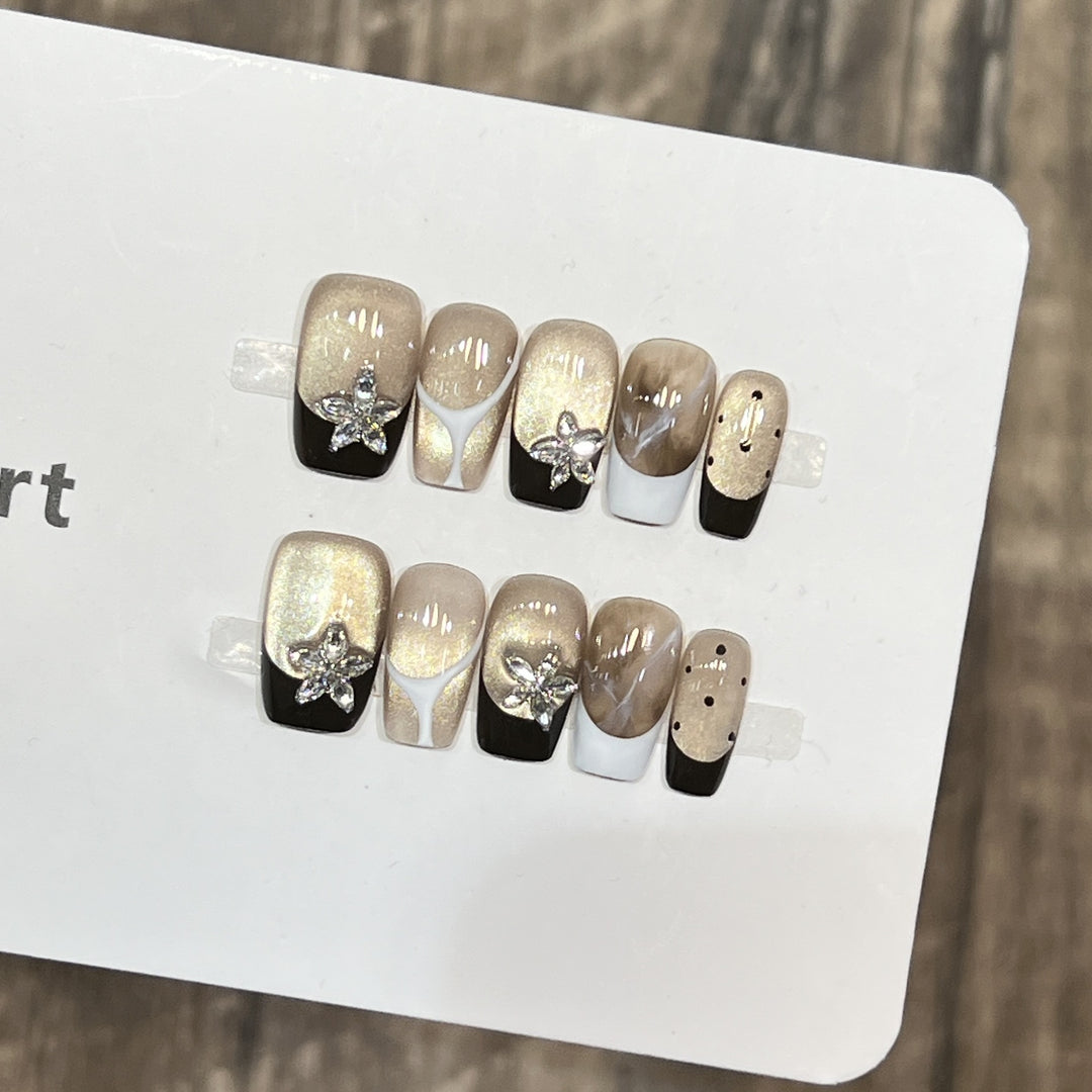 Elegant Press-On Nail Art Set with Floral Embellishments Bowlift