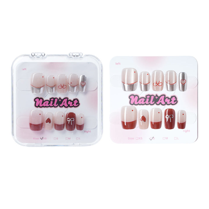 Romantic Heart-Themed Press-On Nail Set Bowlift