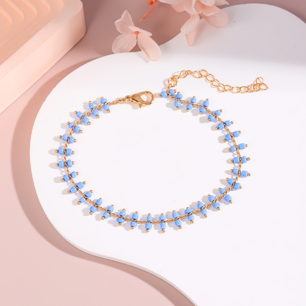 Delicate Beaded Ankle Bracelet Bowlift