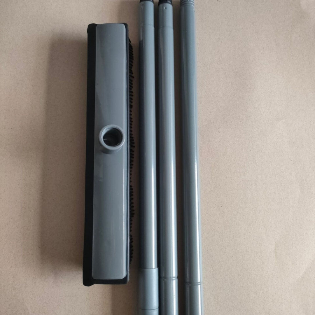 Heavy-Duty Rubber Floor Squeegee With Telescopic Handle And Angled Swivel Head