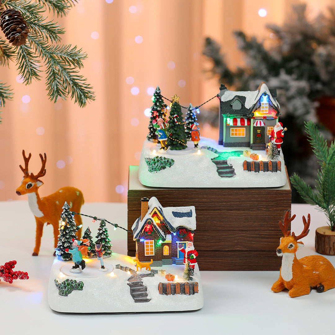 LED Illuminated Christmas Village Scene Decoration Bowlift