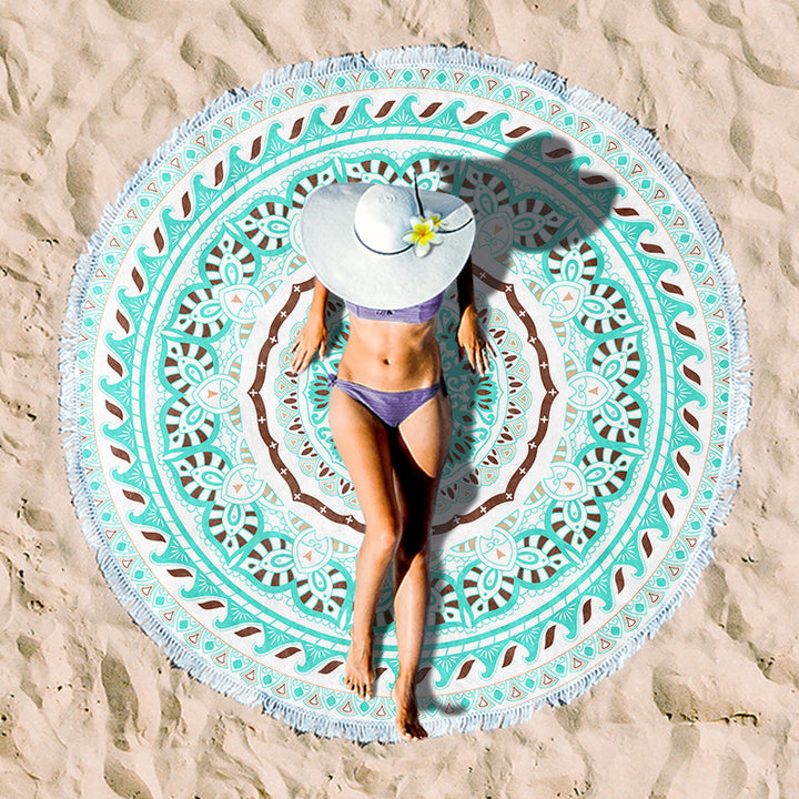 Round beach towel with vibrant tropical pattern Bowlift