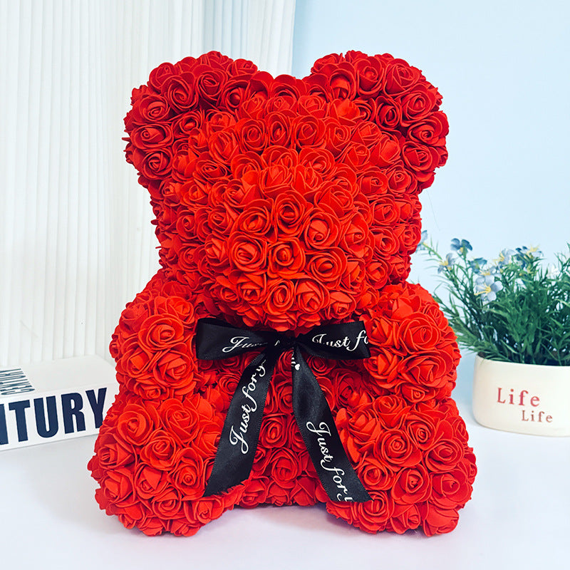 Handcrafted Rose-Foam Teddy Bear Gift Sculpture With Heart Accent