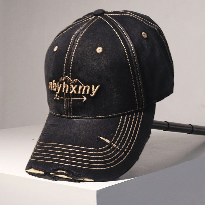 Men's Vintage Distressed Denim Baseball Cap Bowlift
