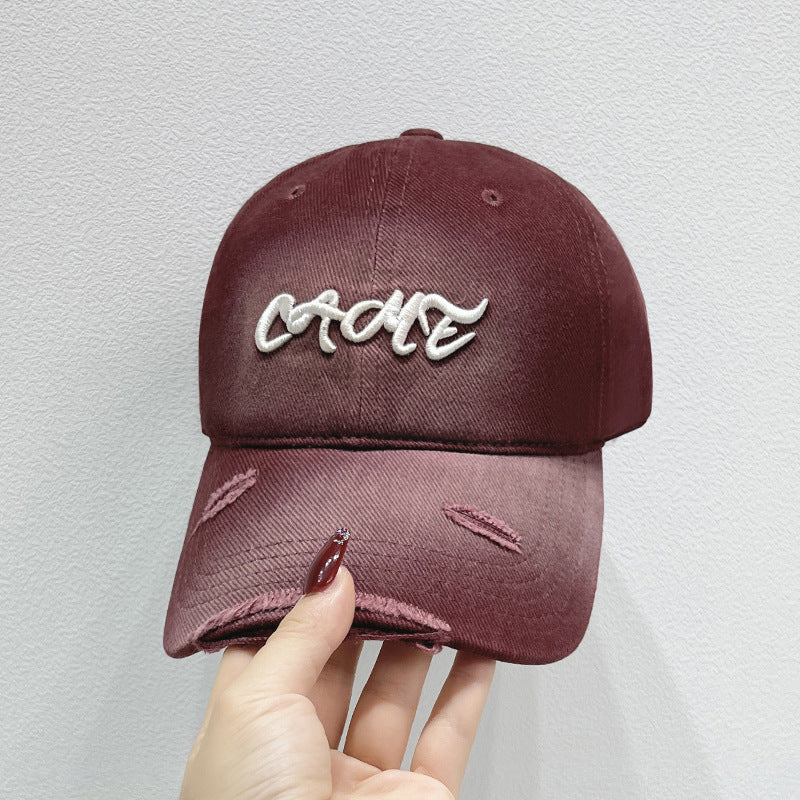 Men's Distressed Front Embroidered Baseball Cap Bowlift