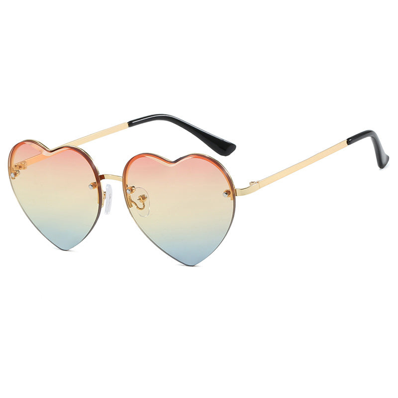 Women's Heart-Shaped Sunglasses with Mirrored Lenses and Fashionable Metal Frame Bowlift
