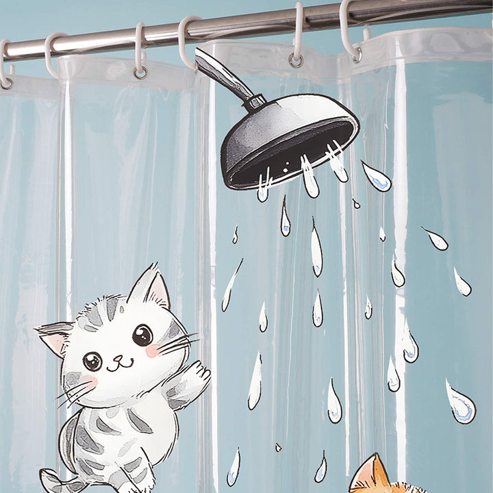 Cute Cartoon Cat-Themed Shower Curtain Bowlift