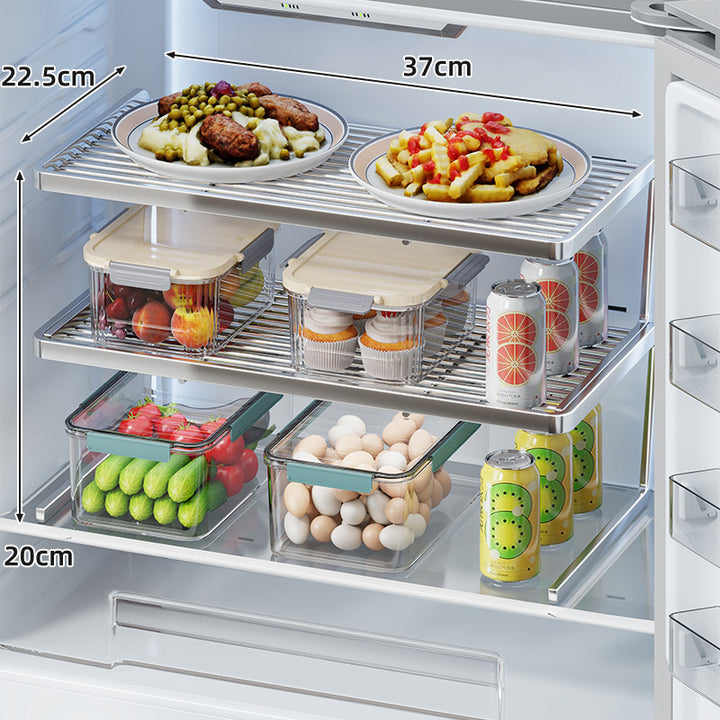 Two-Tier Adjustable Refrigerator Shelf Riser with Non-Slip Slatted Platform