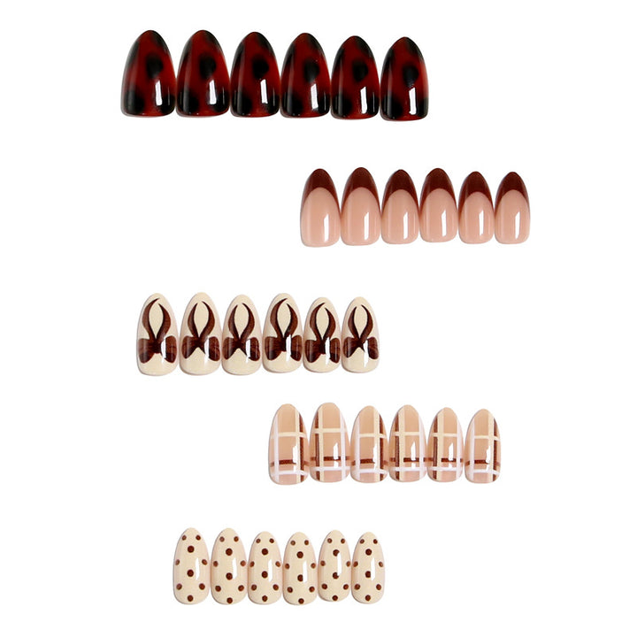 Artificial nail set with elegant bow and caramel designs Bowlift