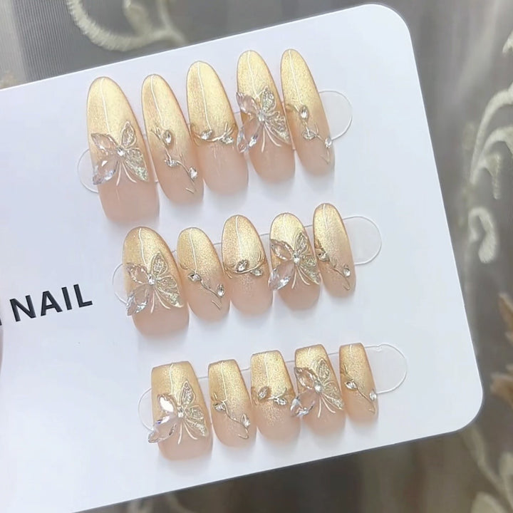 Elegantly Designed Butterfly Decorated Press-On Nail Set Bowlift