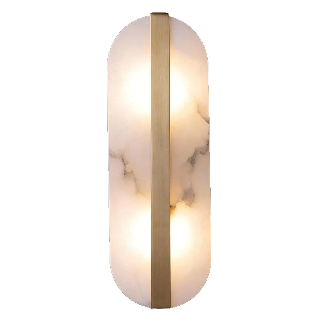 Modern marble oval wall sconce with brass accent and dual pin lamp holders Bowlift