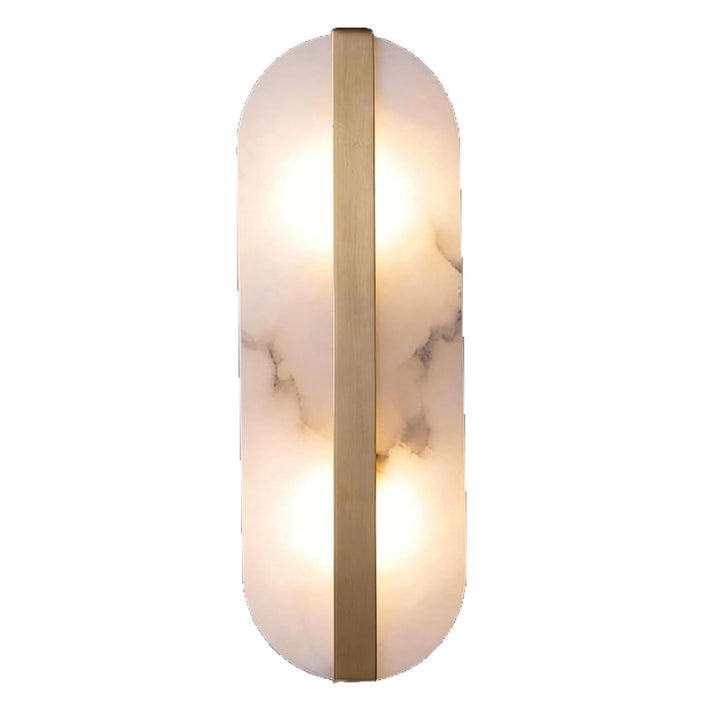 Modern marble oval wall sconce with brass accent and dual pin lamp holders Bowlift